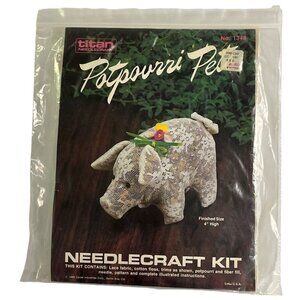 Vintage Titan Needlecraft Potpourri Pets Pig Kit Lace 1348 4" 1985 NOS